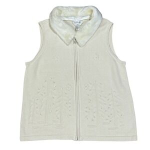 Christopher & Banks Hand Embroidered Christmas Tree Sweater Vest Faux Fur XL